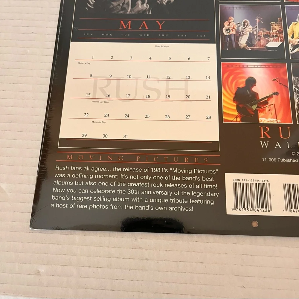 RUSH 2011 Wall Calendar Moving Pictures Rock Band Sealed New
